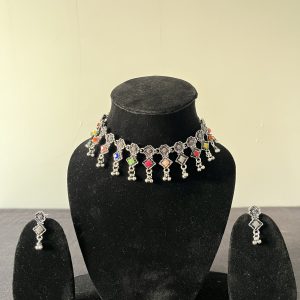 Antique Oxidized Boho Choker Set with Colorful Accents