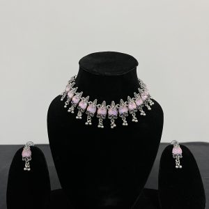 Elegant Pink Embellished Choker Set scaled